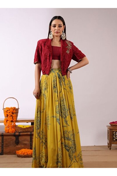 HashtagBe Yellow Floral Lehenga Set