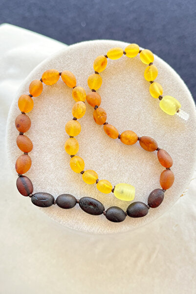 İpek Kehribar Matte Rainbow Color Amber Necklace, Amber Baby & Kids Tooth Necklace, Lithuania Certified Silk-522