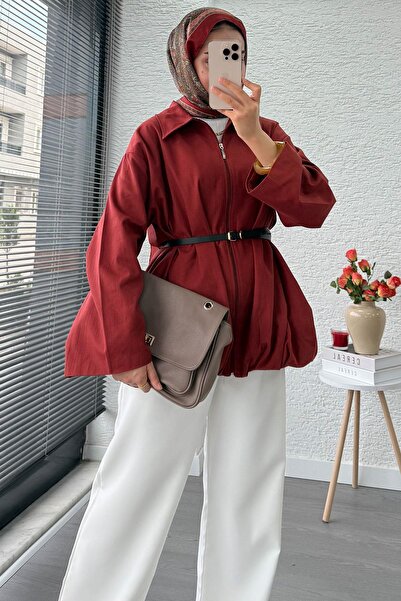 MELEK ARAZ Γυναικείο μπουφάν Bomber με ζώνη Gabardine – Πλακάκι