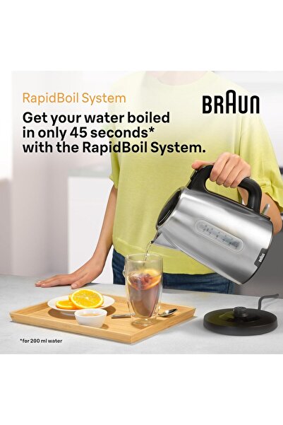 Braun PurShine Stainless Steel Electric Kettle, 1.7 L, 2200 W (WK1500BK)