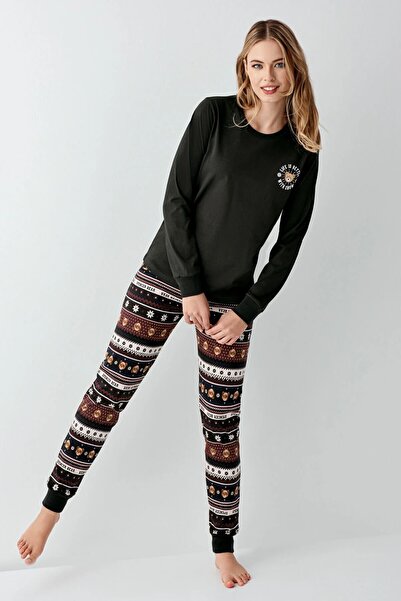 Arnetta 3461 Women's Fume Long Sleeve Winter Themed Pajama Set