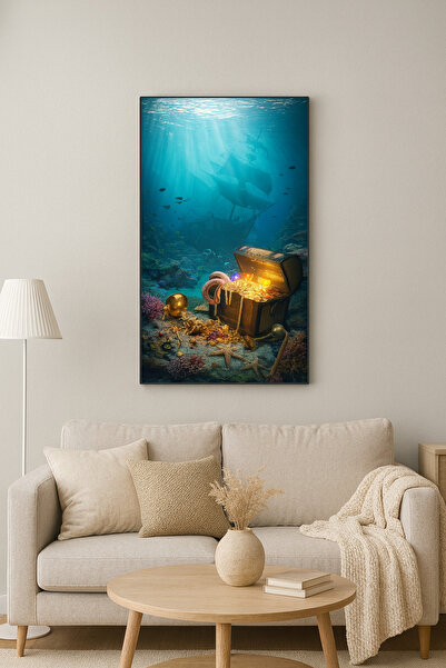 BLT DİZAYN Pictură pe sticlă cu navă scufundată și trunchi de comori – Design...