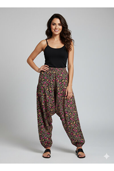 Bayramoğlu Özel Desenli Viskon Beli Lastikli Kadın Şalvarı