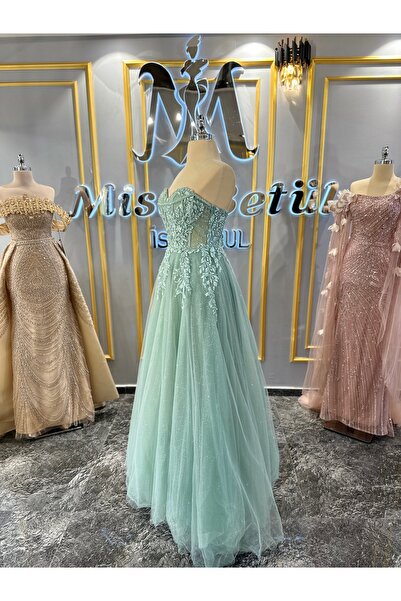 MissBetül Straplez Çiçek Sarmaşık Detaylı Abiye Nişan Elbisesi