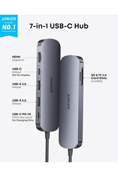 Anker USB-C Hub 7-in-1 – 4K@60Hz HDMI, 85W PD, USB-A/C, SD/TF