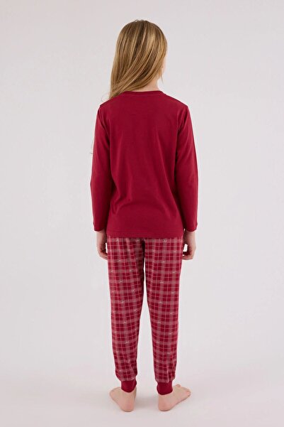 Arnetta 3445g Girls' Burgundy Long Sleeve Winter Themed Waitress Pajama Set