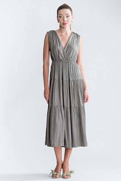 SEPANU COLLECTION Kadın Saten Katlı Midi Elbise