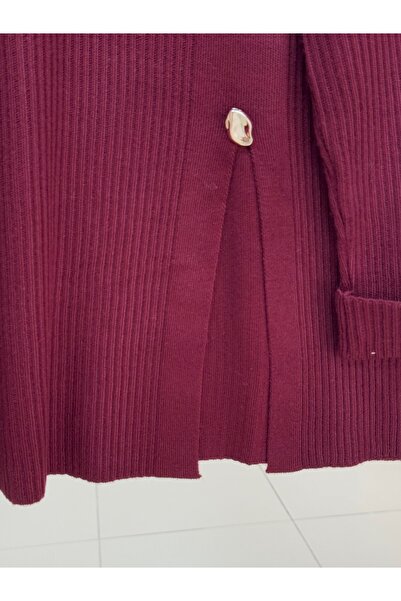 BENAHOLL Celuna άνοιγμα Πλεκτό τουνίκ με κουμπιά στα μανίκια και στο μπροστινό μέρος-KR5005 Βουργουνδία