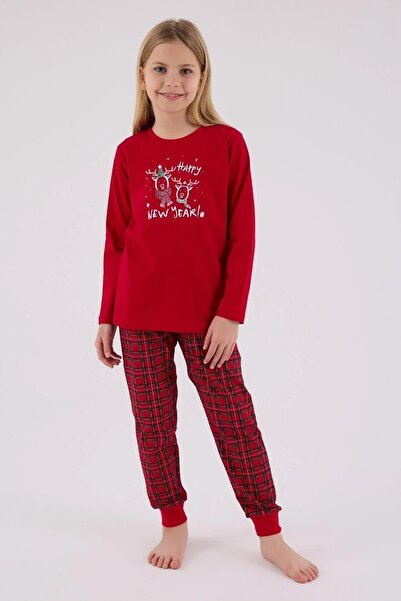 Arnetta 3514g Girls' Red Long Sleeve Winter Themed Waitress Pajama Set