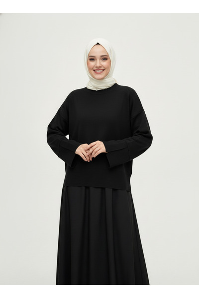 BENAHOLL Celyla Sleeve Tip Slit Short Knitwear Sweater-Kr5021 Black