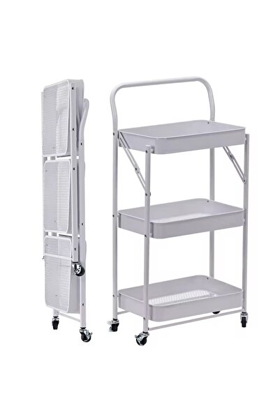 ABAREEK 3-Tier Foldable Metal Tool Trolley, Multi-Teeth, White 46X30X76 cm