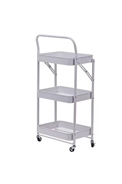 ABAREEK 3-Tier Foldable Metal Tool Trolley, Multi-Teeth, White 46X30X76 cm