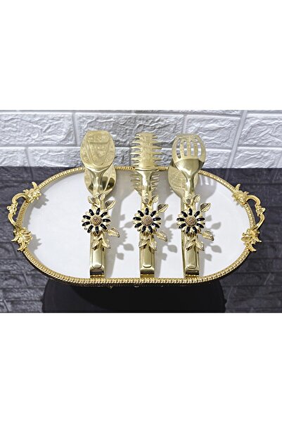 atabey home Gold Serving Tongs Set of 3 Black Papaty Pasta/Dessert/Food/Display Tongs Titanium