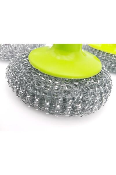 ABS Set 6 stainless steel sponges with plastic handle, multicolor