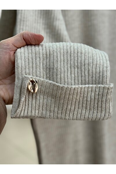 BENAHOLL Celuna άνοιγμα Πλεκτό τούνικ με κουμπιά στα μανίκια και στο μπροστινό μέρος-KR5005 Πέτρα