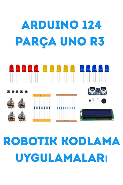 Arduino 124 Parça Uno R3 Robotik Kodlama Uygulamaları Süper Başlangıç Proje Eğitim Seti