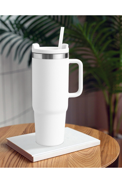 Caffe Rino Beyaz Paslanmaz Çelik Termos Pipetli 1200Ml