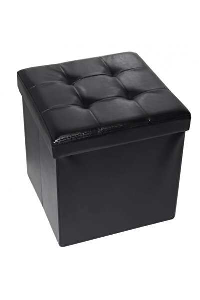 Sultan Set of 2 Folding Ottomans with Storage (76 x 38 x 38 cm and 38 x 38 x 38 cm) - Black