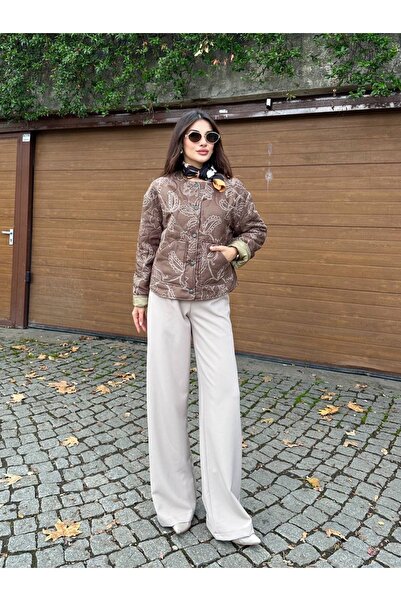 manana fashion Suede Patterned Oversized Bomber Jacket Coat