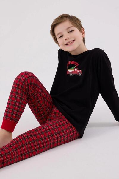 Arnetta 3515g Boys' Black Long Sleeve Winter Themed Waiter Pajama Set