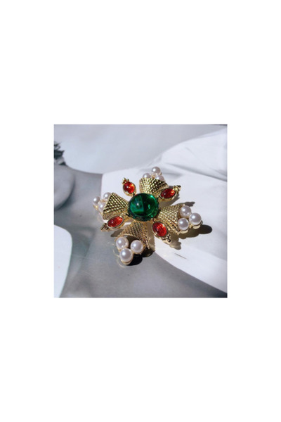 justchique Brosa cruce cu pietre si perle