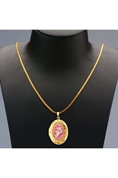 Generic Elegant Gold-Plated Oval Locket Cameo Pendant Necklace for Women