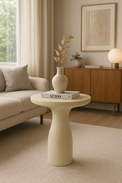 Simillo Home&Living Doğal Masif Ahşap Krem Renk Yan Sehpa – Tekli Mantar Sehp...