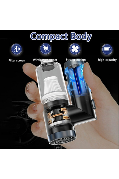 iTin Aspirator auto portabil 3 in 1, fara fir, 9000Pa, USB reincarcabil, filtru HEPA, negru