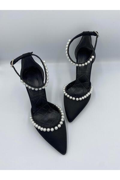 Aslının Butiği Satin Pearl Detailed Ankle Strap Thin Heeled Shoes