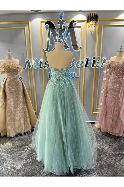 MissBetül Straplez Çiçek Sarmaşık Detaylı Abiye Nişan Elbisesi