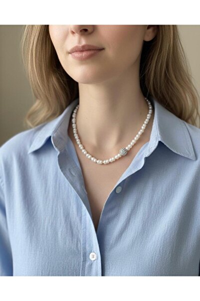 canan dizayn Poly. Pearl Bead Single Teeth Style Necklace