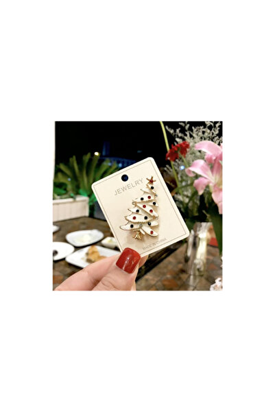 justchique Brosa brad alb cu pietre colorate