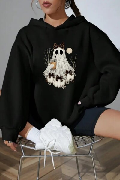 The Champ Clothing Γυναικείο φούτερ oversized με κουκούλα Ghost Latte με τύπω...