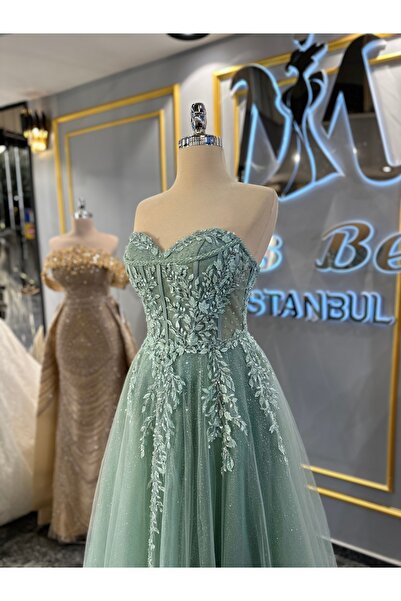 MissBetül Straplez Çiçek Sarmaşık Detaylı Abiye Nişan Elbisesi