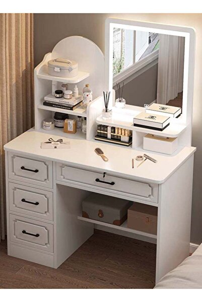 sharpdo 80x40x137cm Vanity Table with LED Mirror, 4-Drawer Bedroom Dresser Makeup Table