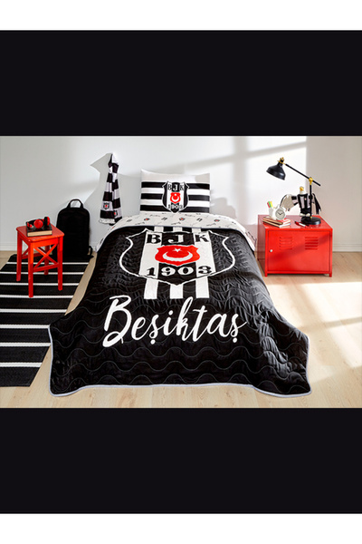 Taç Zorlu Lisanslı Yatak Örtüsü Seti Beşiktaş Stripe Tek Kişilik
