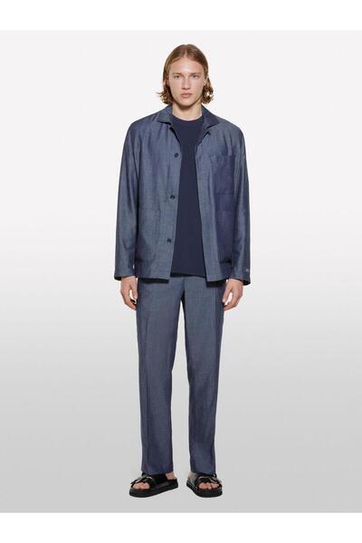 Sisley Jachetă fără căptușeală cu nasturi ascunși din amestec de in Jachetă albastră pentru bărbați - 325P2NZVSW02A