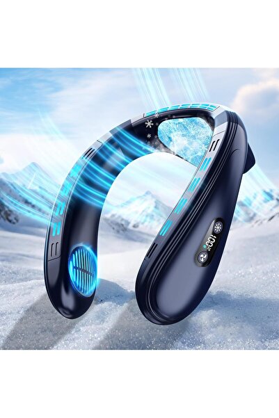 Amailtom Neck Air Conditioner with Extra-Large Cooling Plate, 6000mAh Portable Neck Fan, 3-Speed LCD (Blue)