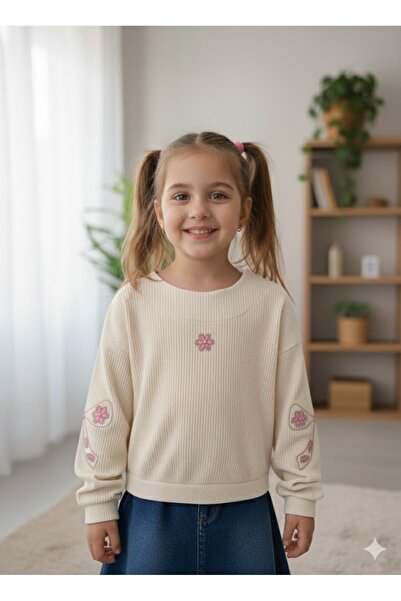 Şimo Butik Κοριτσίστικη μπλούζα με κέντημα με πέτρες κοτλέ