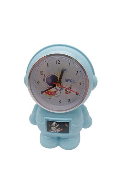 ABS Children's Table Alarm Clock, astronaut shape 15cm, light blue