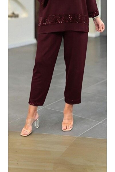 Aymood Women's Long Sleeve V-Neck Pulpayet Viscose Two Thread Blouse and Pants Set