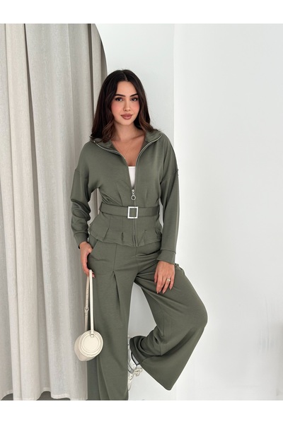 TheyYou Modal Kumaş Fermuarlı Kemerli Şık Günlük Eşofman Takımı / Modal Fabric Zippered Belted Tracksuit Set