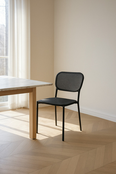 MARIA HOMES كرسي طعام من القماش الأسود - كرسي معدني عصري منجد لغرفة الطعام وا...