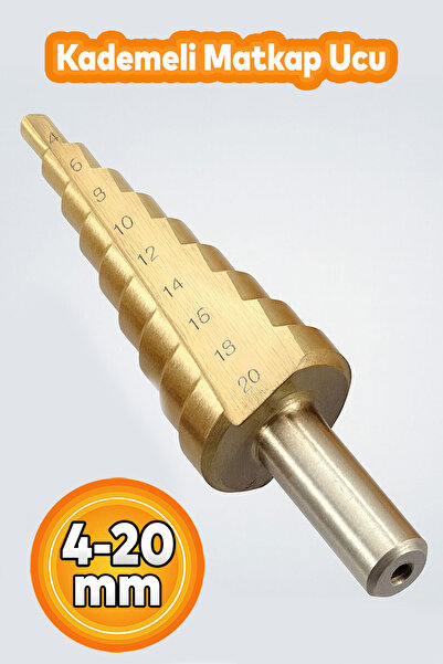 Badem10 Kademeli Matkap Ucu 4 20 mm Titanyum Kaplama Metal Sac Delme Spiral Uç Seti Konik Basamaklı Çelik