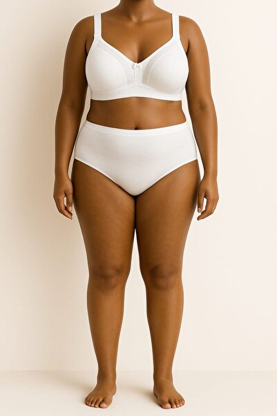 enmodaiçgiyim Білий бюстгальтер для великих розмірів - бавовняний, з мереживом, без кісточок, без наповнювача, з широкою стрічкою, мінімізер