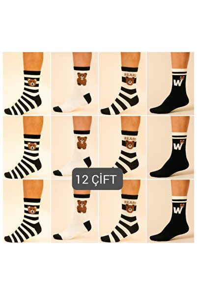 Özpek Giyim AYICIK DESENLİ UNISEX ÇORAP SETİ- 12'Lİ