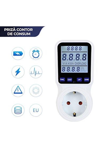 miraza Socket with Energy Meter, Illuminated LCD, 230V/16A, 3680W, V/A/W/kWh Monitoring