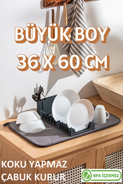 Mutfak Köşesi SmartMat Büyük Katlanabilir Microfiber Matlı 3 Parça Tezgah Üstü Bulaşık Seti, Bulaşıklık 36x60cm