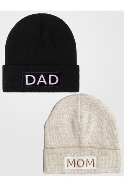 CAP BROS MOM & DAD 2'li Set Nakışlı Örme Bere