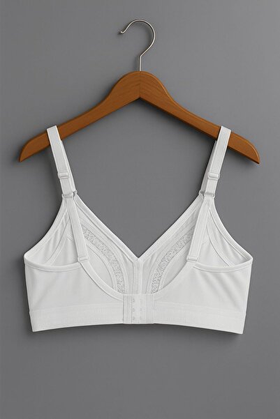 enmodaiçgiyim White Plus Size Shaping / Sculpting Bra - Cotton, Lace, Wire Free, No Padding, Wide Band, Minimizer